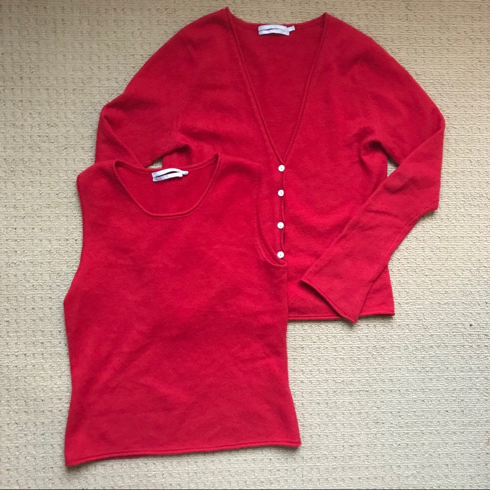 100% cashmere cardigan twin set in red